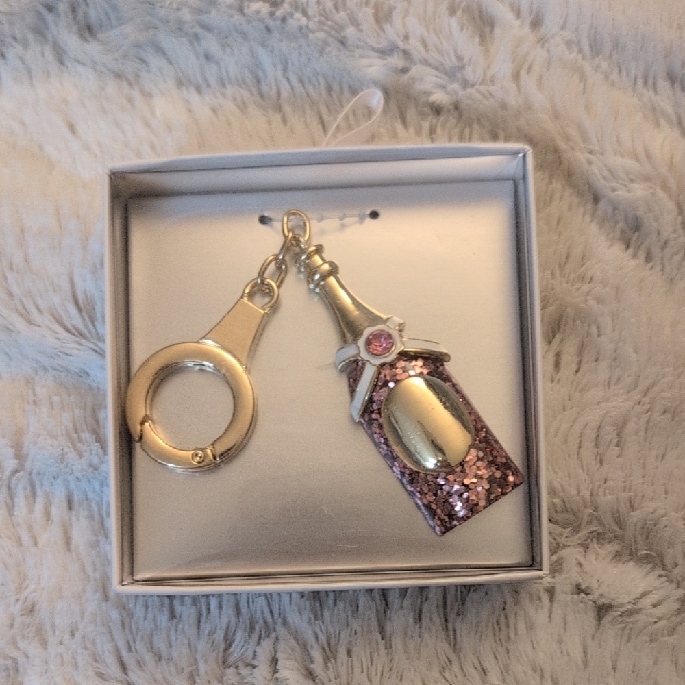 Gold & Pink Glitter Champagne Bottle Keychain ✨NIB✨